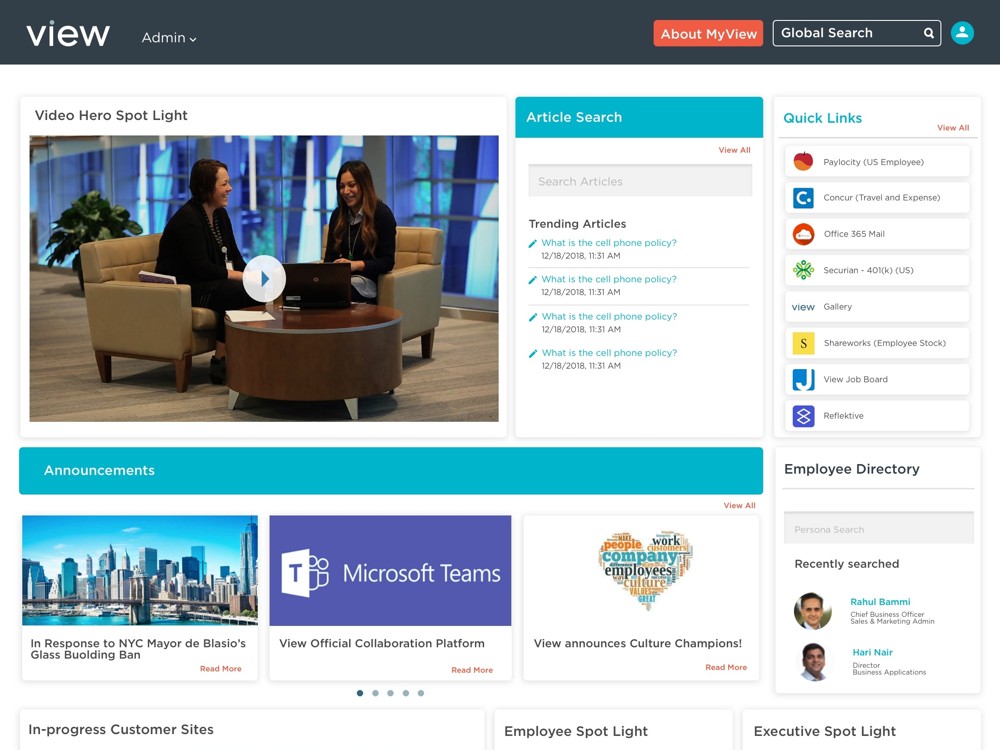 View intranet UI design